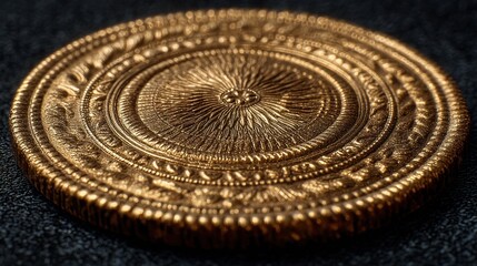 Fototapeta premium Single gold coin with detailed texture on smooth surface 