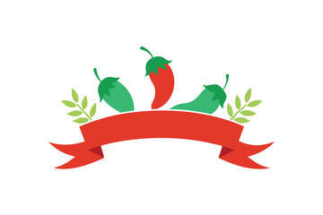 Group Of Chili Peppers And Herbs With Stylish Banner
