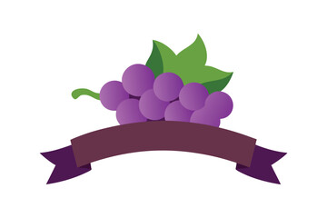 Grapes Bunch With Swirled Banner Overlay On White Background