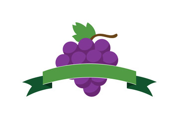 Grapes Bunch With Swirled Banner Overlay On White Background
