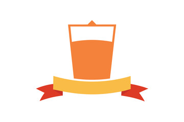 Glass Of Juice With Label Banner Across Cup On White Background