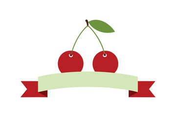 Cherries With Simple Blank Banner Overlay On White Background