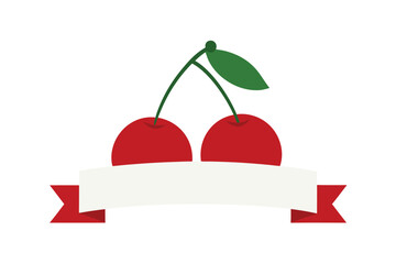 Cherries With Simple Blank Banner Overlay On White Background