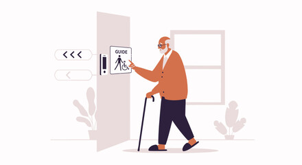 Senior Man Using Accessible Navigation Technology For People With Disabilities
