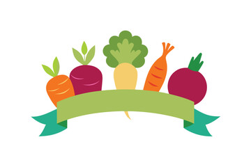 Assorted Root Vegetables With A Soft Curved Banner