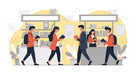 People Reading And Selecting Books In Library Or Bookstore Education Concept