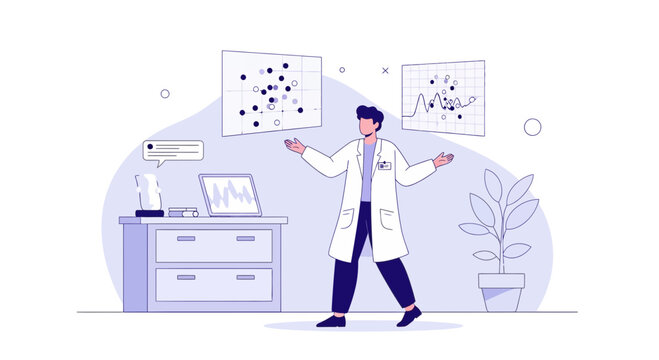 Medical Researcher Analyzing Scientific Data in a Modern Laboratory Setting