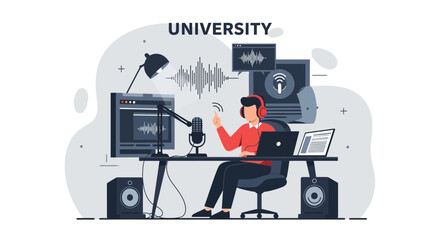 Fototapeta premium Podcast Creation At University Sound Engineering and Educational Content Presentation