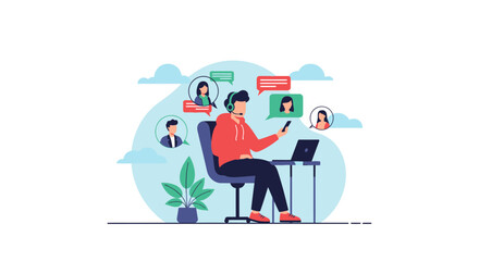 Fototapeta premium Modern Remote Communication And Online Meeting Concept Vector Illustration