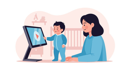 Fototapeta premium Mother And Child Bonding Over Educational Video On Digital Tablet Device