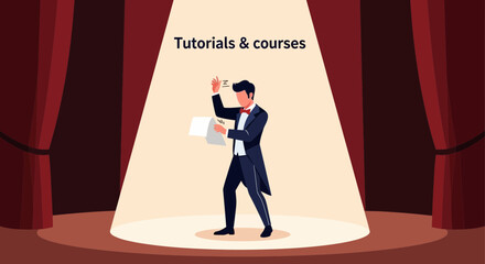 Illustrative Stage Performance With Actor Promoting Tutorials And Courses
