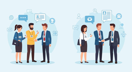 Professional Networking At Business Conference Exhibition Vector Illustration