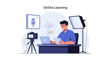 Professional Presenter Recording Video For Online Course With Modern Equipment