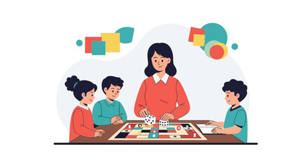 Teacher Playing A Board Game With Students In Classroom Illustration Concept