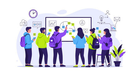 Fototapeta premium Teamwork Collaboration Meeting Brainstorming Session With Sticky Notes And Smartphones