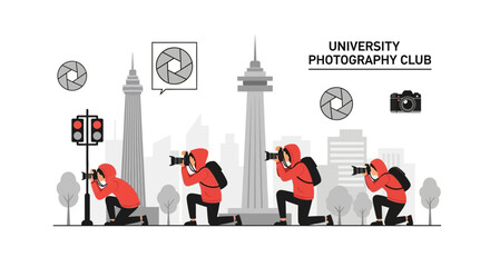 Young Photographers Capturing Urban Landscape University Photography Club Concept