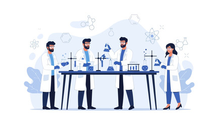Teamwork In Laboratory Scientists Conduct Experiment Illustration Scientific Research