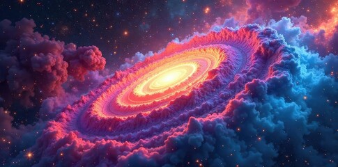 Abstract swirling nebula resembling a flowing planet, cosmic dust and gas create ethereal textures Vibrant colors and dynamic movement evoke a sense of celestial fluidity , gradient, texture