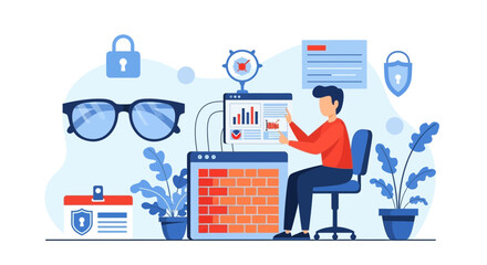 Fototapeta premium Online Security Specialist Working From Home With Internet Security Protection