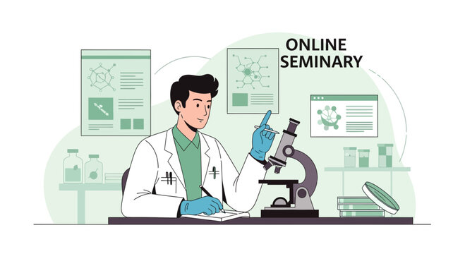 Online Scientific Seminar Vector Illustration for Education and Discovery