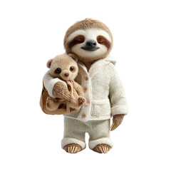 Adorable sloth wearing cozy knit clothing and holding a teddy bear Animal
