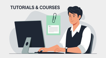 Man Learning Online Tutorials And Courses For Career Development And Skill Improvement