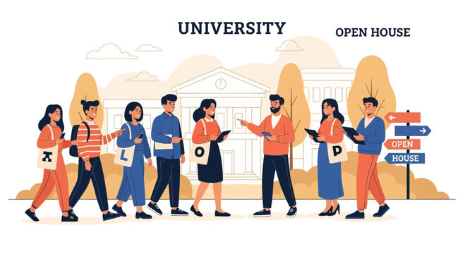 University Open House Event With Prospective Students Exploring The Campus - Powered by Adobe