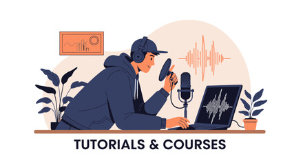 Man Speaking Into Microphone Recording Podcast Or Online Audio Course