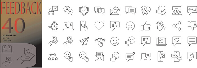 Feedback plan thin line icon set. Editable stroke. vector illustration