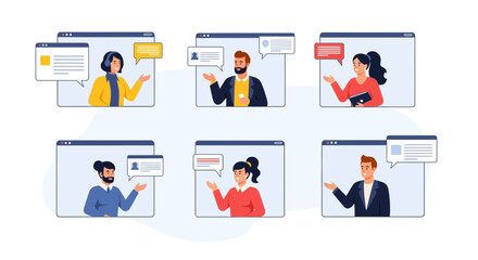 Virtual Meeting Illustration With Diverse People For Online Communication Concept
