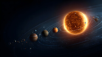 A vibrant depiction of the solar system, showcasing the sun and planets in orbit.