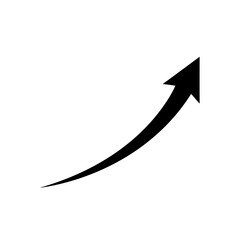 A curved black arrow pointing upwards is isolated on white background, symbolizing direction and growth