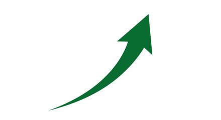 A curved green arrow pointing upwards, isolated on white background, symbolizing growth, progress, and positive direction
