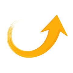 A bright orange arrow curves upwards, indicating direction and progress, isolated on white background