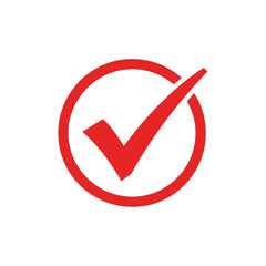 A red check mark inside a red circle, symbolizing approval and validation, isolated on white background