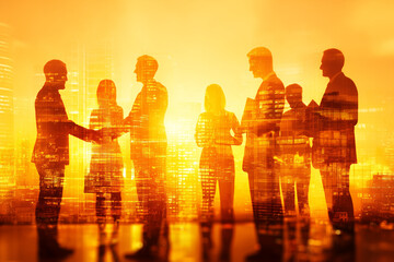 Fototapeta premium Diverse Business People Engaging in Conference Meeting Overlooking City Office Background