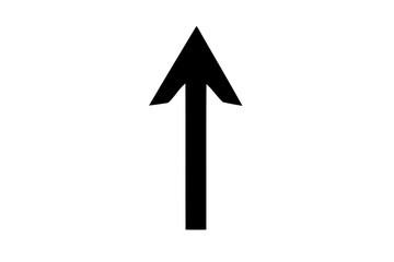 A simple black arrow pointing straight upwards, indicating direction and navigation, isolated on white background