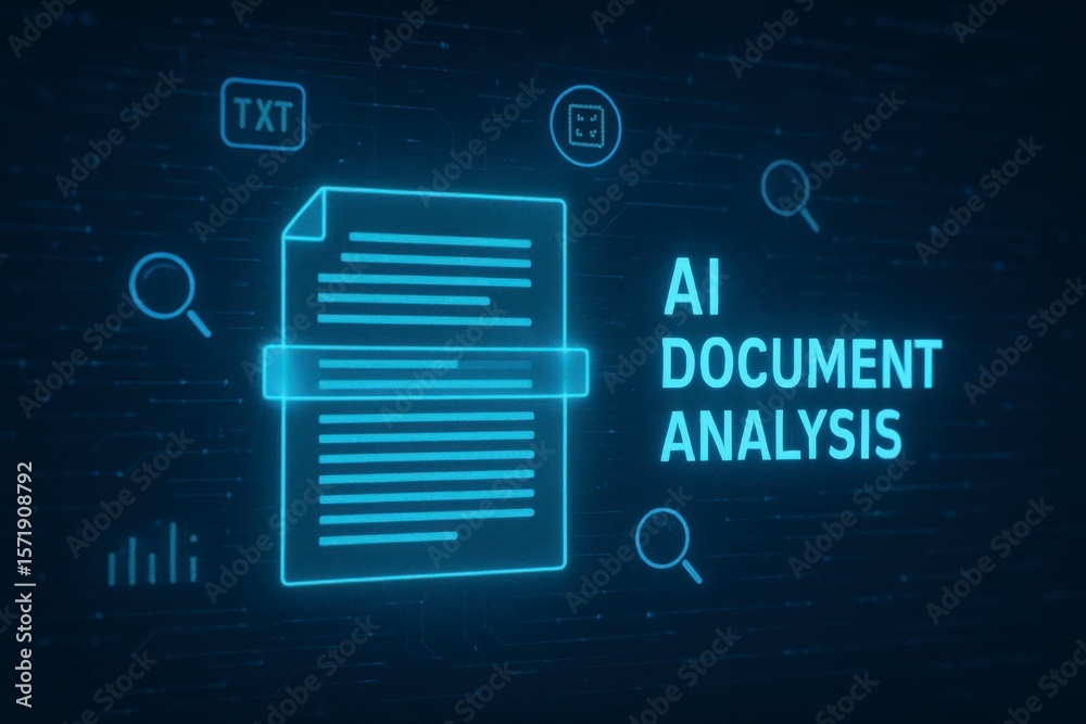Poster ai document analysis with neon lines and futuristic interface design