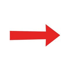 A bold red arrow pointing directly to the right, isolated on white background, indicates direction and movement