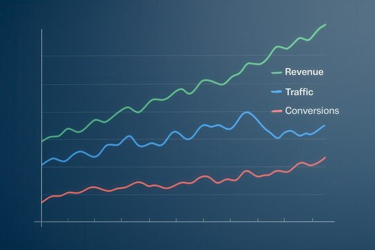 Business chart showing revenue traffic and conversions over time period