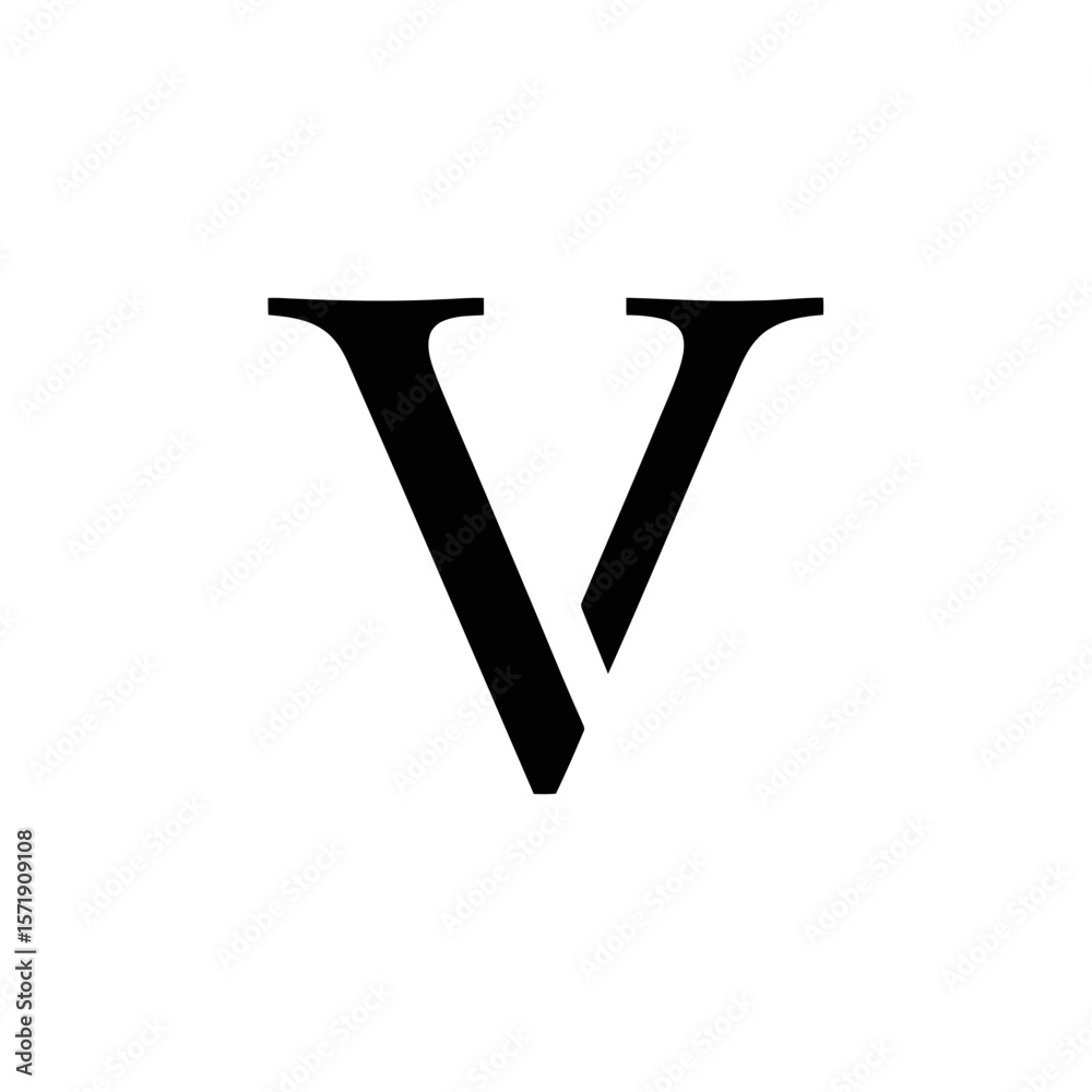 Fototapete the letter v in a bold, stencillike font is isolated on white background, creating a simple and mode