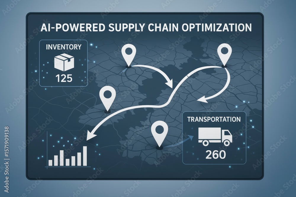 Poster ai powered supply chain optimization interface with map and statistics