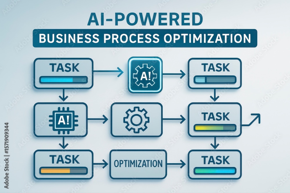 Poster diagram showing ai powered business process optimization flow chart