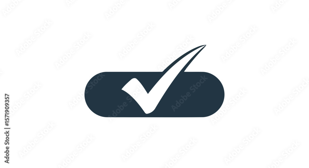 Poster a white check mark on a dark toggle button signifies approval and validation, isolated on white back