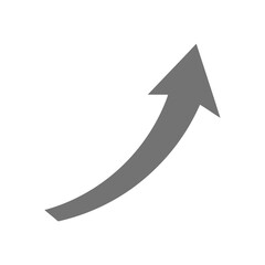 A gray arrow curves upward, indicating growth and success, isolated on white background
