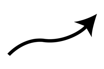 Fototapeta premium A black arrow curving upwards to the right is displayed isolated on white background