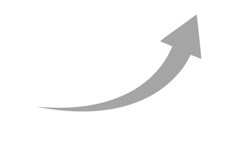 A curved gray arrow pointing upwards, isolated on white background, symbolizing growth, success, and positive direction in business