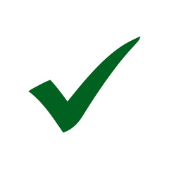 A green check mark isolated on white background signifies a correct choice and success