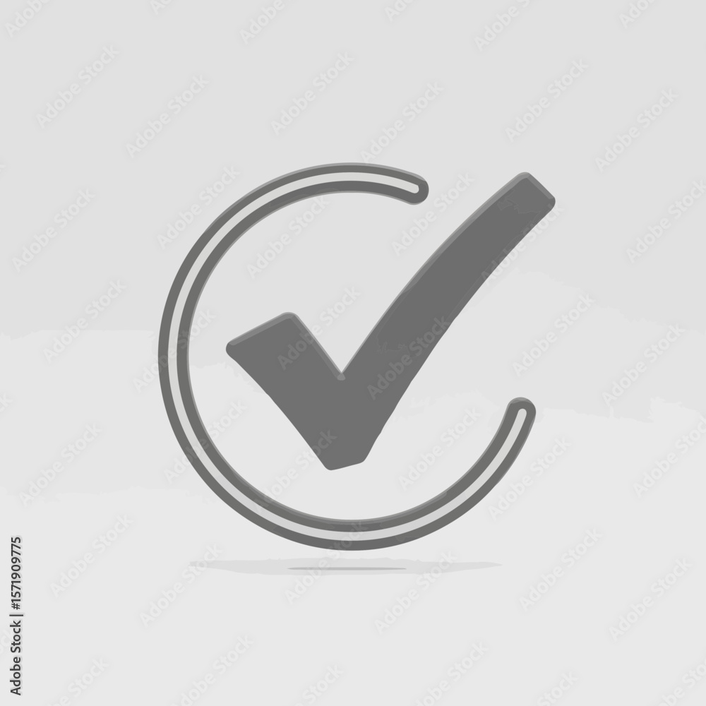 Poster a gray check mark inside a circle isolated on white background signifies approval and validation