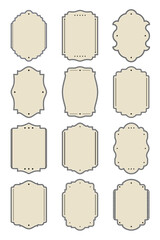 A group of twelve elegant vintage-style empty frame templates with ornamental borders. Perfect for product labels, packaging, invitation cards, scrapbooking, certificates, and various needs.